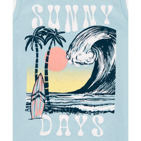 Camiseta Sin Mangas Diseño de Ola "Sunny Days" Bebé Niño - Azul