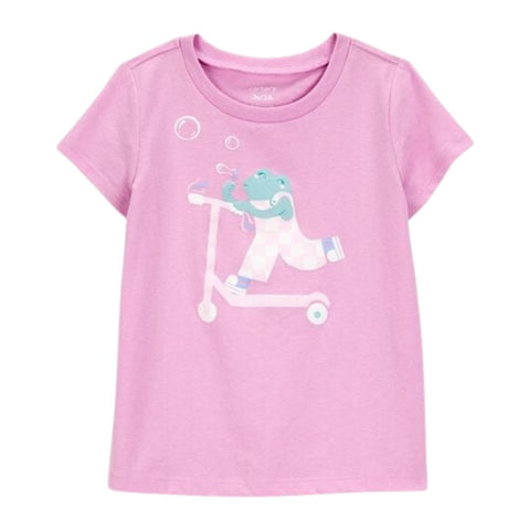 Camiseta Gráfica Manga Corta con Rana en Patinete Niña Pequeña - Rosa