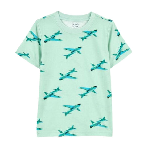 Camiseta Manga Corta Bebé Niño Estampado de Aviones - Verde