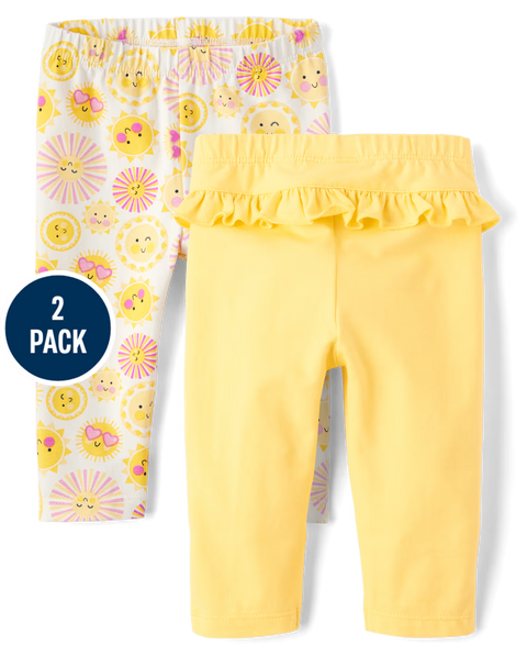 Leggings con Volantes y Diseño de Sol Bebé Niña - Amarillo (Paquete de 2)