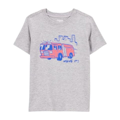 Camiseta Gráfica Manga Corta Diseño Camión de Bomberos Niño Pequeño - Gris