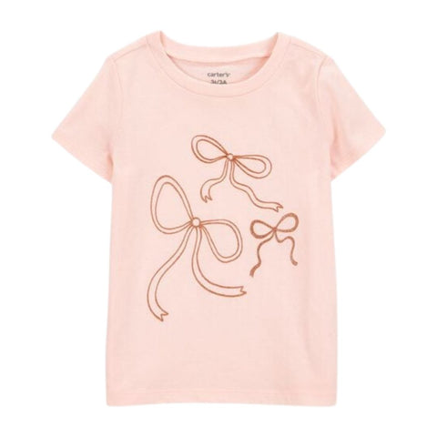 Camiseta Gráfica Manga Corta con Moño Niña Pequeña - Rosa