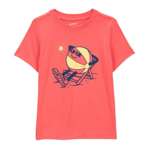 Camiseta Gráfica Mango Corta Niño Pequeño Diseño de Pelota de Playa - Naranja