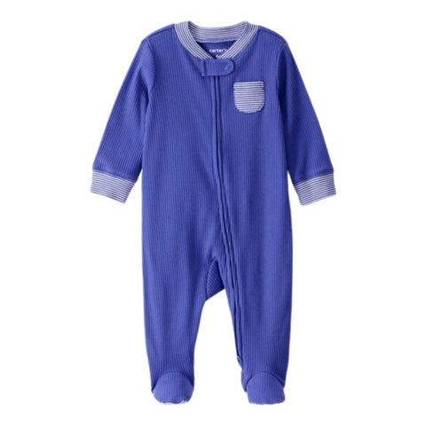 Pijama a Rayas con Cierre de Doble Vía Bebé Niño - Azul