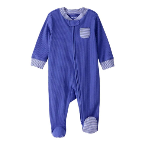 Pijama a Rayas con Cierre de Doble Vía Bebé Niño - Azul