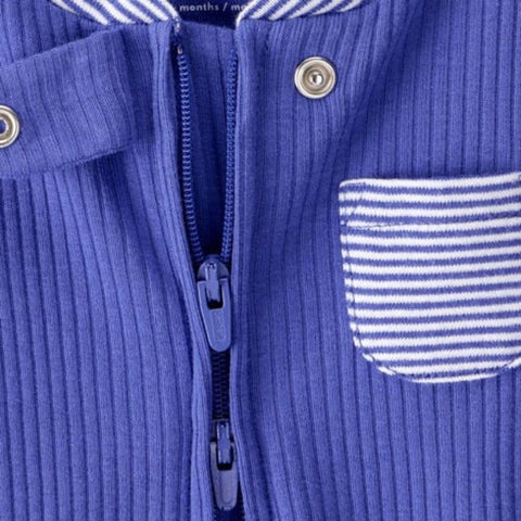 Pijama a Rayas con Cierre de Doble Vía Bebé Niño - Azul