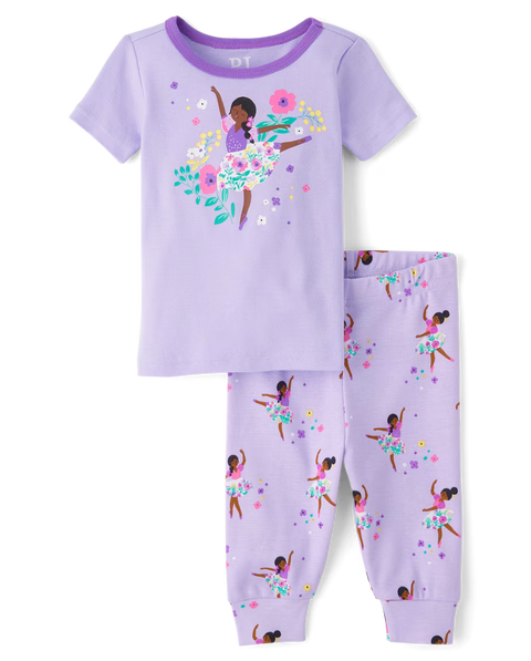 Pijama Ajustada Bebé Niña y Niña Pequeña Diseño de Bailarina - Morado