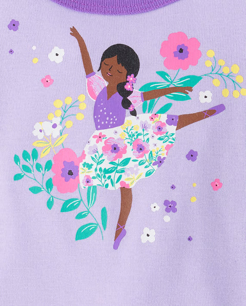 Pijama Ajustada Bebé Niña y Niña Pequeña Diseño de Bailarina - Morado