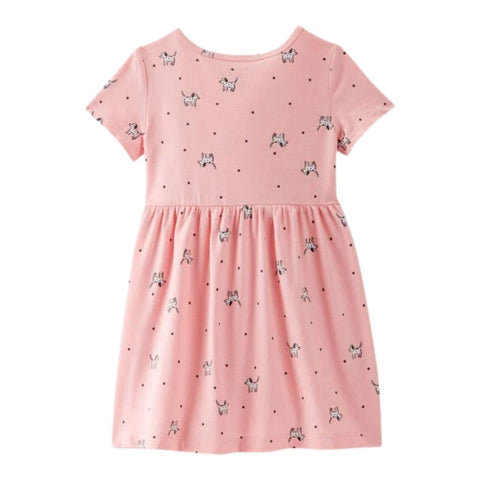 Vestido Manga Corta Niña Pequeña Estampado de Perritos - Rosa